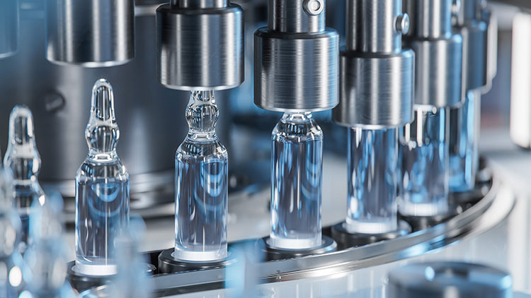Vials being filled on a pharmaceutical manufacturing line
